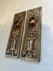 2 Antique Mallory Wheeler Arabic 5 1 4 X 1 3 4    Cast Brass Door Knob Back Plate