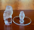 2 Lalique Frosted And Clear Crystal Owls Ring Dish   Figurine Ex Cond Only  109 