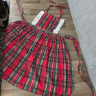 Vintage Plaid Full Apron Red Green Tartan Ruffle Bib Made In Usa One Size