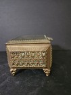 Vtg Filigree Jewerly Casket Footed Trinket Box Beveled Glass 3 X 3 5 