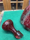 Vtg Crystal Clear Glass Cranberry Flash Scroll Design Decanter W  Stopper Broken