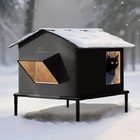 Outdoor Cat House Weatherproof Insulated Feral Cat Bed Shelter Elevated Base