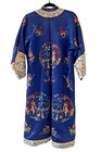 Antique Vintage Chinese Blue Silk Hand Embroidered Robe Scenes Floral Designs L