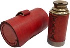 6   Solid Brass Handheld Spyglass Telescope With Cylindrical Leather Brown   
