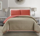 Embossed Geometric Reversible Bedspread quilt coverlet With Sham Set  coral     