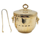 Vintage Gold Plated Ice Bucket Wine Cooler Lion Head Handles W  Tongs 8 5   