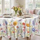 Floral Tablecloth Round 70 Inch Watercolor Flowers 70   round  Spring