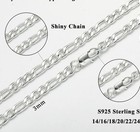 Apsvo S925 Sterling Silver Chain  Women Men 20 Inch 3mmfigaro Curb Link Necklace