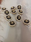 Lot Of 10  22mm Designer Button Pearl Chanel Button Replacement Gold Tone 