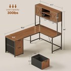 Farmhouse L Shaped Computer Desk With Hutch  Reversible Office Desk W led Lights