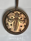 Antique Copper Bed Warmer Warming Pan Pierced Lid Long Wood Handle Patina