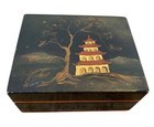 Antique Vintage Chinese Black Lacquerware Handpainted Lacquer Folk Art Box