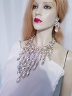 Clear Xx Large Necklace Choker Earring Set Rhinestone Glass Crystal Drag