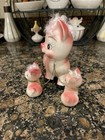 Pig Mom With Baby Piglets On Chain Pink Ceramic Japan