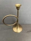 Vintage 9    Candle Holder Solid Brass French Horn Bugle Trumpet Taper By Balos