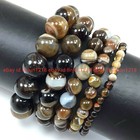 Natural 6 8 10 12mm Brown Stripe Agate Round Gemstone Beads Bracelet 7 5 