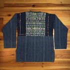 Vtg Guatemalan Huipil Indigo Floral Embroidered Needlepoint Tunic L