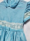3t-4t Vtg 50s Toddler Girls Blue Dress Frock Crochet Lace Full Circle Crinoline