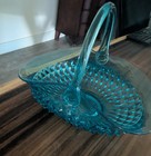 Vintage Indiana Glass Tiara Blue Glass Basket With Handle  Diamond Point