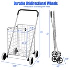 Folding Shopping Cart Heavy Duty Grocery Rolling Utility Cart With Handle Silver
