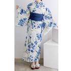 Yukata Summer Kimono Separated Type 4-piece Set Flowering Orchid Blue Japan