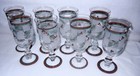 8 Hand Painted Christmas Crystal Wine Goblets  Red  Green  Gold Berries   Pine