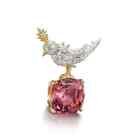 3 00ct Cushion Cut Lab Created Pink Ruby Bird Brooch Pin 14k Yellow Gold Finish