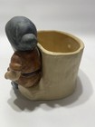 Vintage 1979 Ceramic Enesco Planter Elf Gnome Tree Stump Bird Desk Organizer 5 