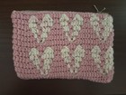 New Handmade Pink Crochet    broken Heart    Pouch