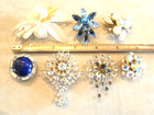 Lot Of 7 Vintage Repurposed Rhinestone Molded Glass Button Covers