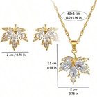 Woman Necklace Earrings Set Cz Pendant 18k Gold Plated Stainless Steel Chain New