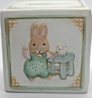 Bisque Porcelain Square Bunny Bank  Hallmark Square Bank  Childs Savings Bank