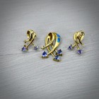 Vintage Sts 10k Yellow Gold Tanzanite Opal Diamond Pendant Earrings Suite Set