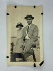 Laughing Woman With Glasses By Man With Cigar On Fence B w Photograph 3 X 4 75