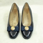 Vintage St  John Navy Blue Leather Low Heel Ballet Flat Women s Shoes Size 7 Aa
