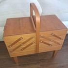 Vintage Mid Century Wood Cantilever Sewing Box Accordion Organizer Philippines