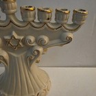 Beige Ceramic Gold Trim Hanukkah Menorah