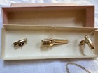 Vtg Betsy Ross Cufflink And Tie Bar Set Lot Unused In Gift Box Red Stone Gold