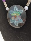 Lee Sands Abalone Inlay Flower Pendant Necklace Amethyst   Heishi Style Bead 20 