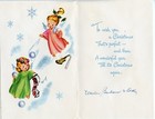 Angel Girls Playing Violin   Accordian - Vintage 1957 Christmas Greeting Card
