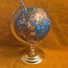 Large 16  Gemstone World Globe Blue Lapis Inlaid Gold Stand Vintage 2006-2007