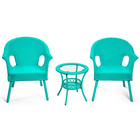 Blue 3-piece Patio Sets Outdoor Wicker Patio Furniture Sets Outdoor Bistro Set