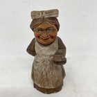 Vintage Wood Art Hand Carved Painted Old Woman Folk Art Made In Italy 4 5    Tall