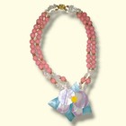 Vintage Lee Sands Mop Flower Pendant Necklace Pink Bead Quartz Chip 18 statement