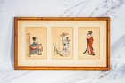 Lovely Vintage Japanese Woodblock Style Prints Framed Art Triptych Bamboo Border