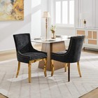 2set Luxury Chenille Dining Chairs Modern Side Chairs Black Upholstered Gold Leg