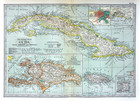 1902 Century Map West Indies Caribbean Cuba Bahamas Jamaica Porto Rico Trinidad