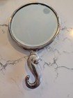 Antique Art Nouveau Sterling Silver Hand Mirror Sunflower Repousse Hook