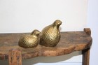 Vintage Mcm Solid Brass Quail Birds Figurines Set Of 2 Hen And Chick 3 5  Tall