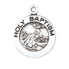  925 Sterling Silver Holy Baptism Round Medal Pendant Necklace  18  Chain W  Box